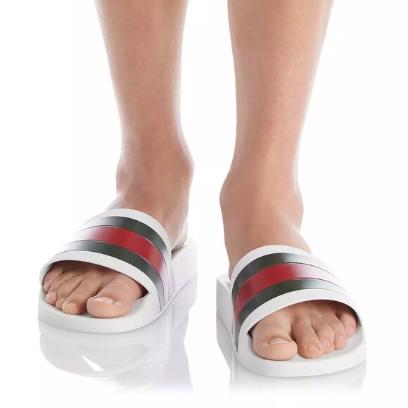 NEW GUCCI Men's WEB Pursuit Pool / Beach White Rubber Slides G 9 / US 9.5 - Picture 9 of 14